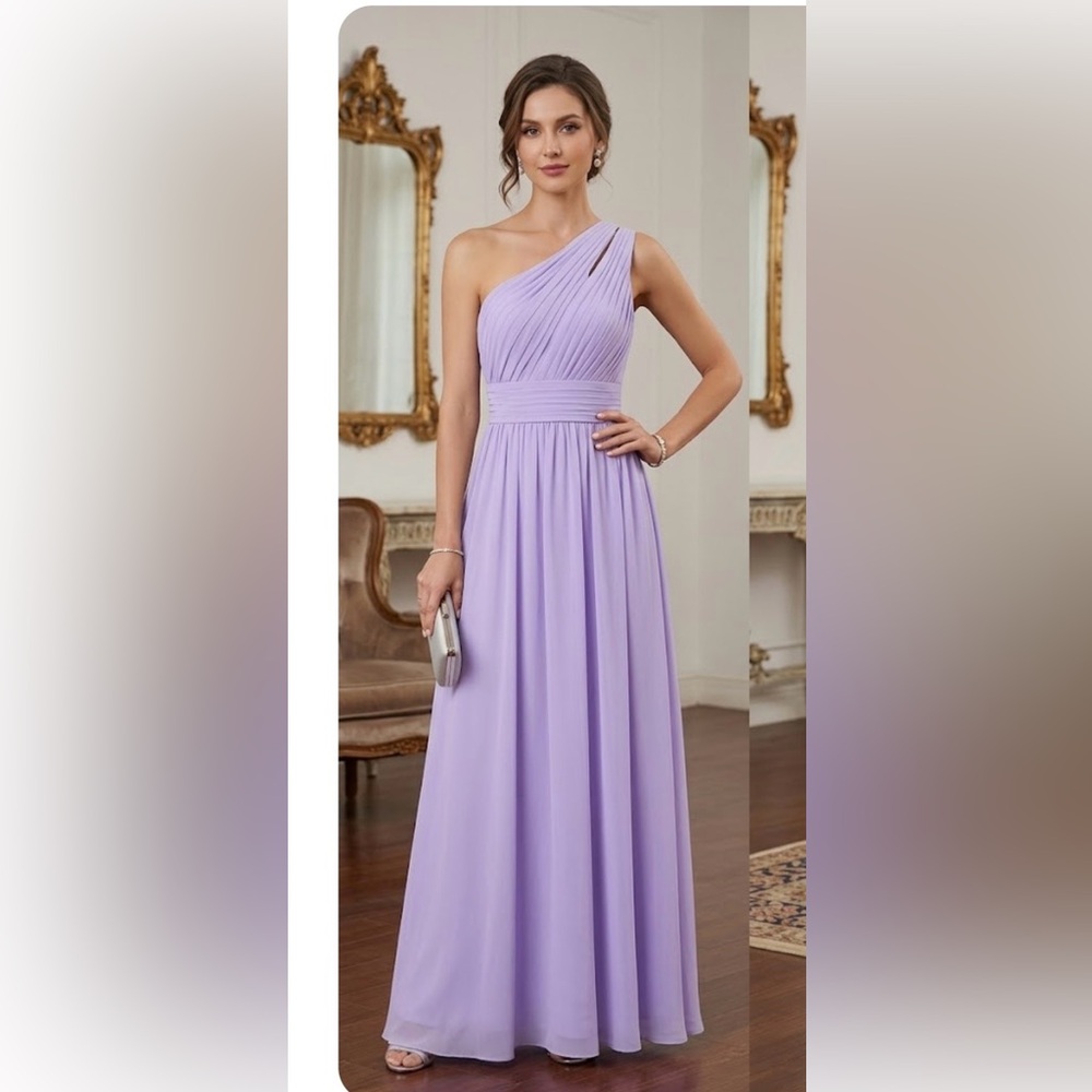 Azazie One-Shoulder Lavender Pleated Chiffon Gown